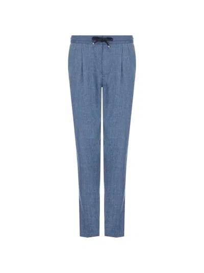 Brunello Cucinelli Pants With Drawstring And Double Pleats In Blue