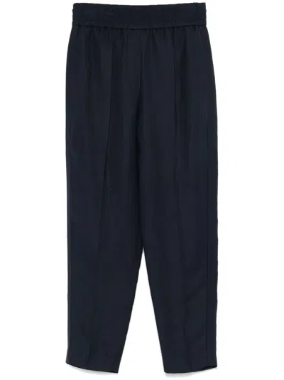 BRUNELLO CUCINELLI VISCOSE AND LINEN FLUID TWILL BAGGY PULL-ON PANTS