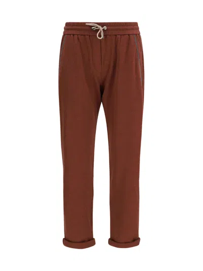Brunello Cucinelli Pants With Embellishments In Burgundy