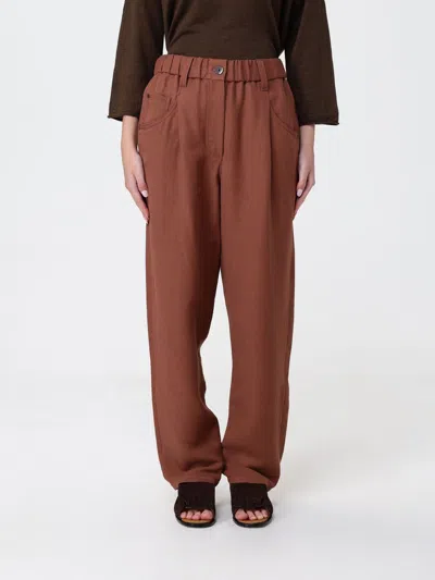 Brunello Cucinelli Slim Fit Linen Blend Trousers In Brown