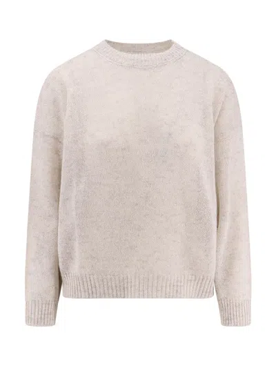 Brunello Cucinelli Paper Yarn And Mohair Sweaater In Beige