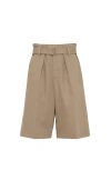 Brunello Cucinelli Belted Tailored Bermuda Shorts In Warm Beige