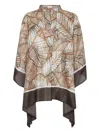 Brunello Cucinelli Silk Papyrus Poncho Blouse In Brown