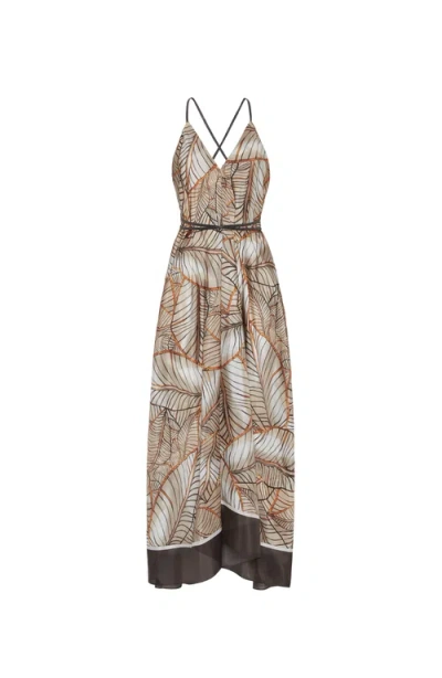 Brunello Cucinelli Papyrus Print Dress With Monili