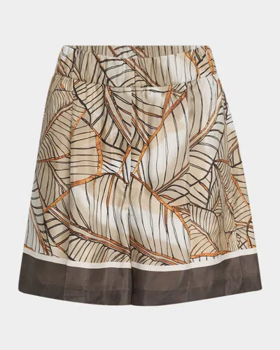 Brunello Cucinelli Papyrus Print Ponge Silk Pull-on Shorts