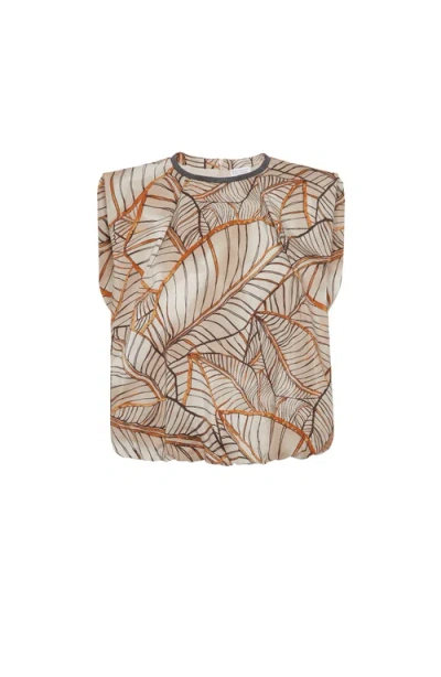Brunello Cucinelli Papyrus Print Top With Monili