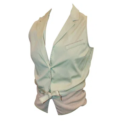 Pre-owned Brunello Cucinelli Pastel Green & Beige Linen Blouse - S