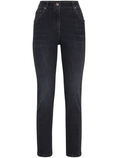 Brunello Cucinelli Patch Detail High-waisted Jeans In Black