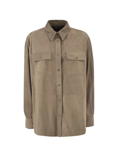 Brunello Cucinelli Patch Pocket Suede Overshirt In Neutral