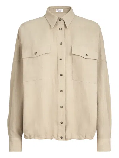 Brunello Cucinelli Women Viscose And Linen Fluid Twill Shirt In Brown
