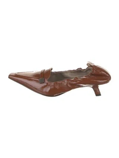 Pre-owned Brunello Cucinelli Patent Leather Beaded Accents Mules In Brown