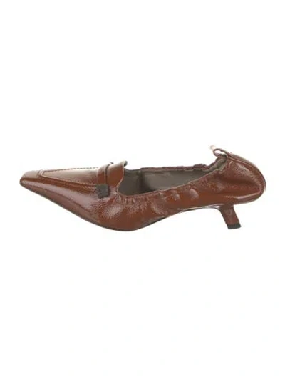 Pre-owned Brunello Cucinelli Patent Leather Beaded Accents Mules In Brown