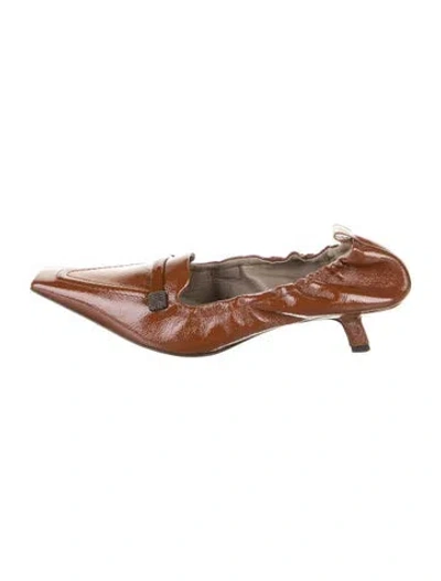 Pre-owned Brunello Cucinelli Patent Leather Beaded Accents Pumps In Brown