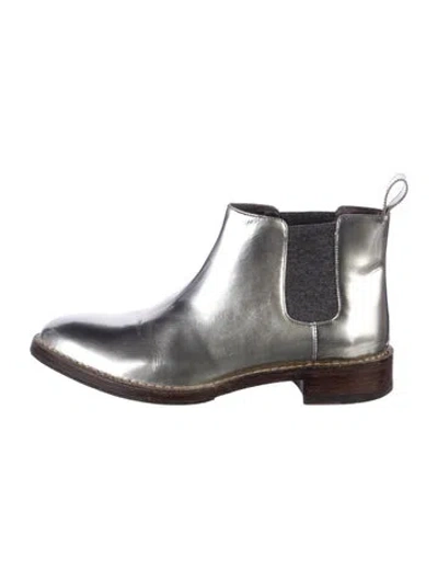 Pre-owned Brunello Cucinelli Patent Leather Chelsea Boots In Silver