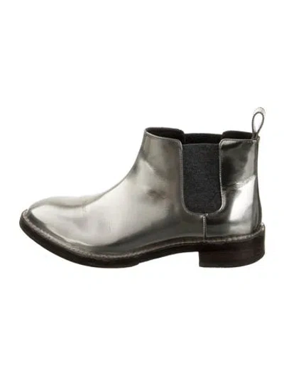 Pre-owned Brunello Cucinelli Patent Leather Chelsea Boots In Silver