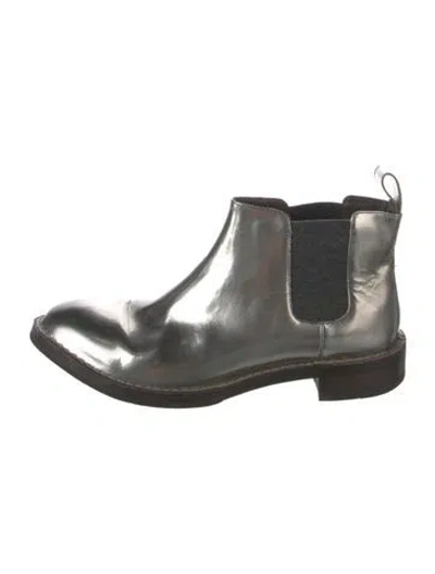 Pre-owned Brunello Cucinelli Patent Leather Chelsea Boots In Silver