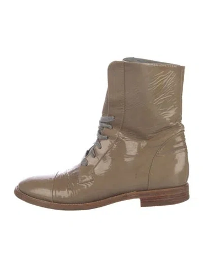 Pre-owned Brunello Cucinelli Patent Leather Combat Boots In Neutral