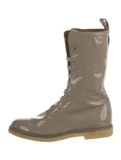 Pre-owned Brunello Cucinelli Patent Leather Combat Boots In Neutral