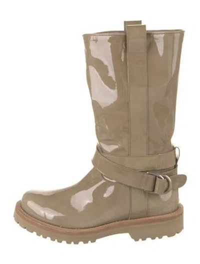 Pre-owned Brunello Cucinelli Patent Leather Moto Boots W/ Tags In Green