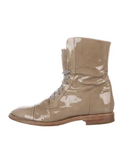 Pre-owned Brunello Cucinelli Patent Leather Printed Combat Boots In Green