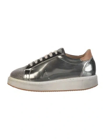 Pre-owned Brunello Cucinelli Patent Leather Sneakers In Silver