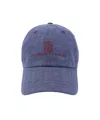 Brunello Cucinelli Men Linen Hat With Frontal Logo In Blue