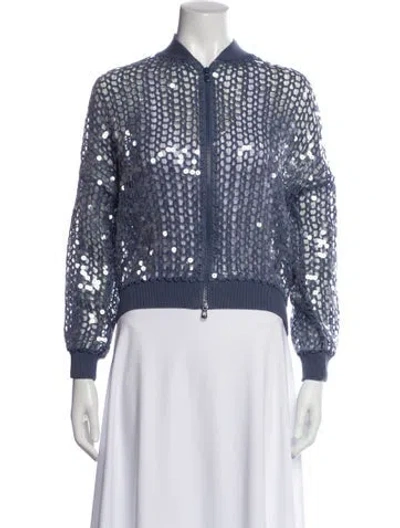 Pre-owned Brunello Cucinelli Patterned Bomber Jacket In Blue