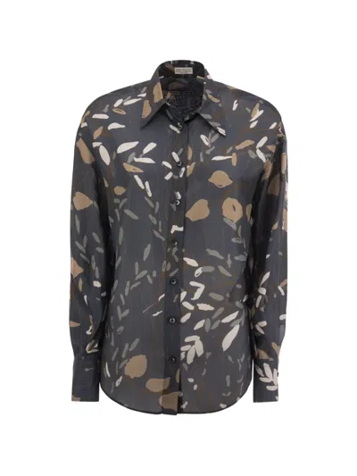 Brunello Cucinelli Patterned Button-down Shirt In Blue