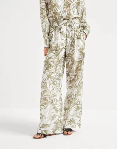 Brunello Cucinelli Patterned Casual Pants In White