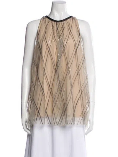 Pre-owned Brunello Cucinelli Patterned Crew Neck Top In Neutral