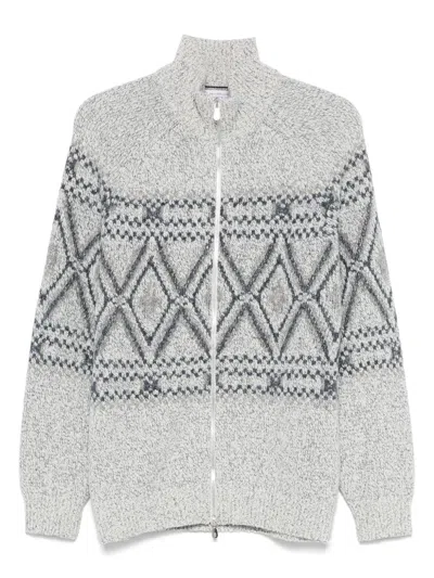 Brunello Cucinelli High Collar Geometric Pattern Sweater In Gray