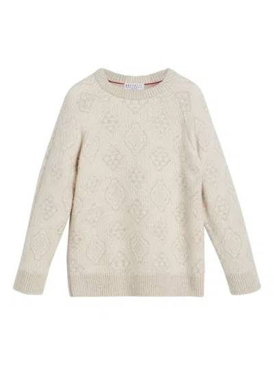 Brunello Cucinelli Kids' Patterned Intarsia-knit Jumper In Neutrals