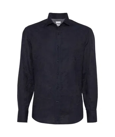 Brunello Cucinelli Patterned-jacquard Long-sleeve Shirt In Black