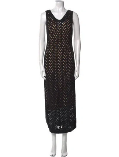 Pre-owned Brunello Cucinelli Patterned Long Dress In Black