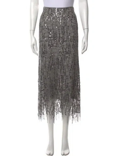 Pre-owned Brunello Cucinelli Patterned Midi Length Skirt W/ Tags In Silver