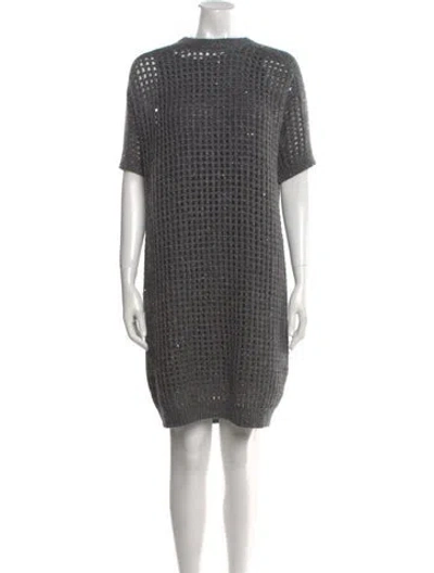 Pre-owned Brunello Cucinelli Patterned Mini Dress W/ Tags In Gray