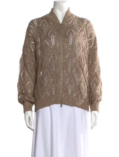 Pre-owned Brunello Cucinelli Patterned Open Front Sweater W/ Tags In Brown