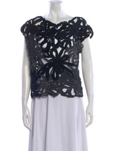 Pre-owned Brunello Cucinelli Patterned Scoop Neck Top In Black