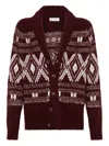 Brunello Cucinelli Shawl Collar Geometric Pattern Knit Cardigan In Burgundy