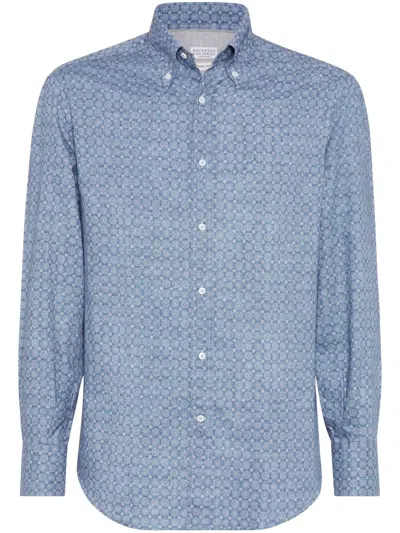 Brunello Cucinelli Patterned Shirt In Blue