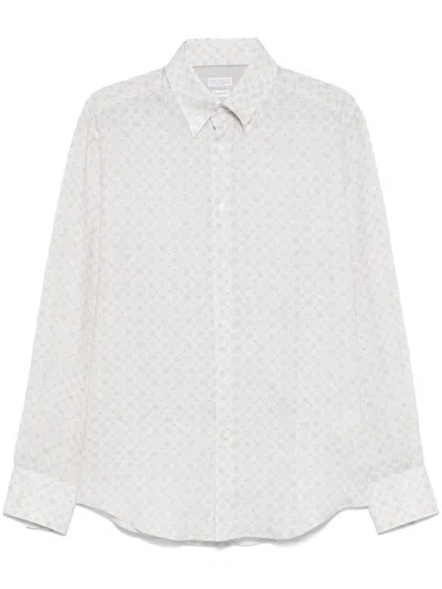 Brunello Cucinelli Patterned Shirt In Grey