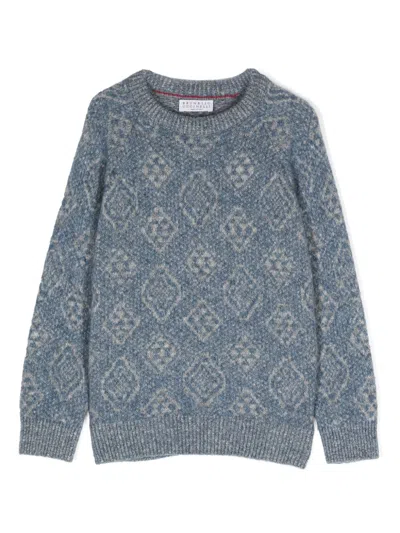 Brunello Cucinelli Kids' Patterned Sweater In Blue