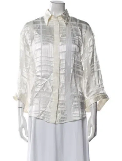 Pre-owned Brunello Cucinelli Patterned Three-quarter Sleeve Blouse In White