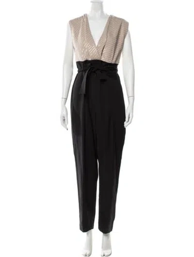 Pre-owned Brunello Cucinelli Patterned V-neck Jumpsuit In Black