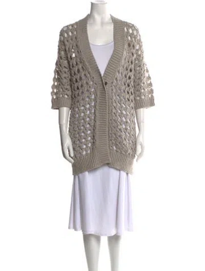 Pre-owned Brunello Cucinelli Patterned V-neck Sweater In Gray