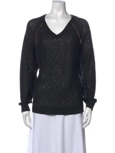 Pre-owned Brunello Cucinelli Patterned V-neck Sweater In Gray
