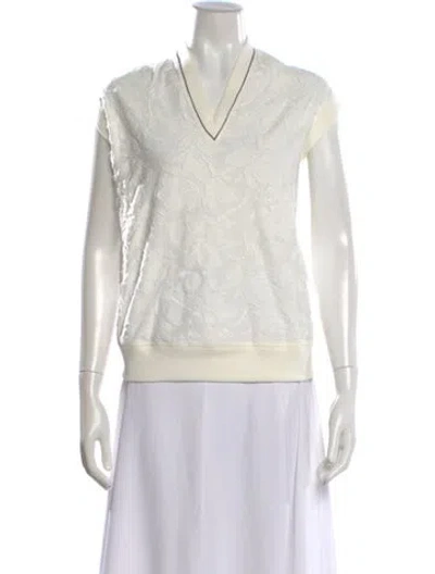 Pre-owned Brunello Cucinelli Patterned V-neck Top In Neutral