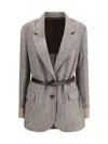 Brunello Cucinelli Women Patterned Wool Jacket In Gray