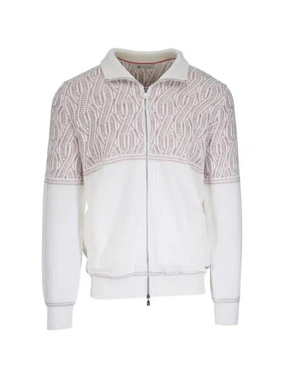 Brunello Cucinelli Patterned Zip Sweatshirt In White