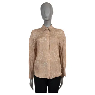Pre-owned Brunello Cucinelli Peach Brown Silk Floral Button-up Shirt Xs